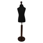 Children Kids Age 6-8 Years Tailors Dummy Mannequin, Black Torso Bust with a Dark Wood Round Base